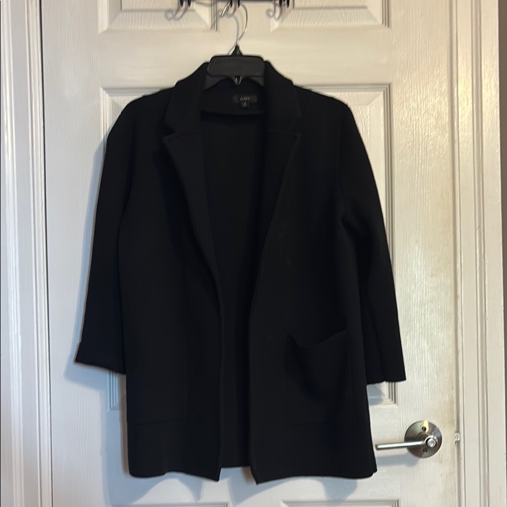 Black J.Crew Blazer with Notched Lapel and Three-Quarter Sleeves